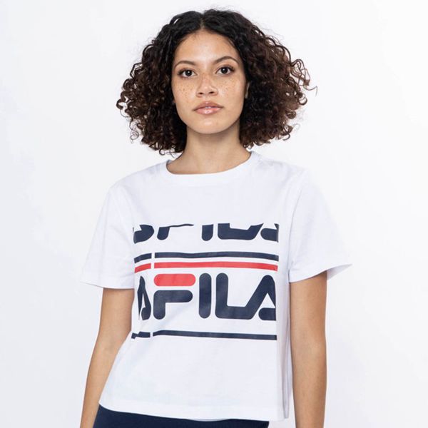 Fila Finley Crop Women's T-Shirts - White/Red/Navy,NZ 519-2698